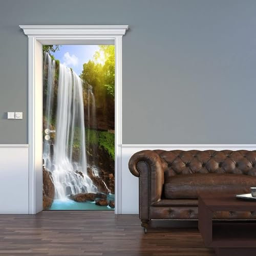 Türtapete Selbst Klebend Türposter 3D Türbild - Wasserfall Sonnenschein 80 X 200 Cm - Türfolie Fototapete Pvc Wasserfest Türaufkleber Wandtattoo Für Schlafzimmer Wohnzimmer Tür Dekoration Sti -4C5L4Z0
