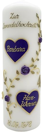 Kerze Lavendelhochzeit 46 Jahre Hochzeistkerze in vers. Farben inkl. Namen und Datum - optional Geschenkverpackung, persönlicher Text