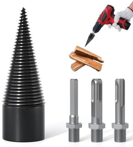 APIOLO Wood Splitter Drill Bit-3 Drilling Handles, Log Splitter Drill with 32MM Cones for Heavy Duty Detachable, Firewood Drill Bit Set Suitable for Family Heating, Camping, Woodworking
