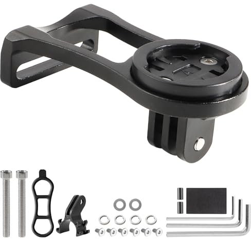 Alu Supporto Manubrio Bici per Garmin Edge 530 540 520 510 500 200 130 25 20 840 830 820 810 800 1000 1030 1040 Plus Explore 2 Computer GPS con Supporto Bicicletta Luce e Fotocamera Adattatore - Nero