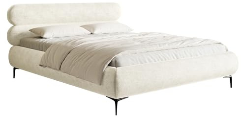 Selsey Bett Polsterbett Doppelbett 160 x 200 cm Mit Holzlattenrost Schwarze Beine Schlafbett Chenille Creme Roule