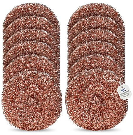 FUSL Kupferschwamm kratzfrei 12 Stück - Antibakterieller Putzschwamm für kratzfreie Reinigung - für Edelstahl, Keramik, Glas, Ceran & mehr - langlebig und hygienisch - universell für Küche und Grill