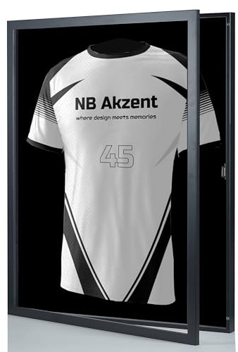 NB Akzent Trikotrahmen mit Drehtür | Schwarz-Schwarz | 70x90 cm Objektrahmen | Magnetischer Verschluss, Schneller Trikotwechsel, UV-Schütz, einfache Montage, Trikot Rahmen