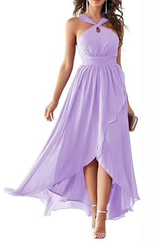 KURFACE Vestido de dama de honor para mujer, plisado, acampanado, de gasa, formal, vestido de noche, Lila, 38