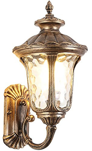 NTALJC Wall Sconces, European Style Pointed Outdoor Retro Wall Lantern IP65 Waterproof and Rust-Proof Wall Sconce Water-Stable Glass Lampshade Wall Lamp Front Door Garden Yard Lighting(Brass)