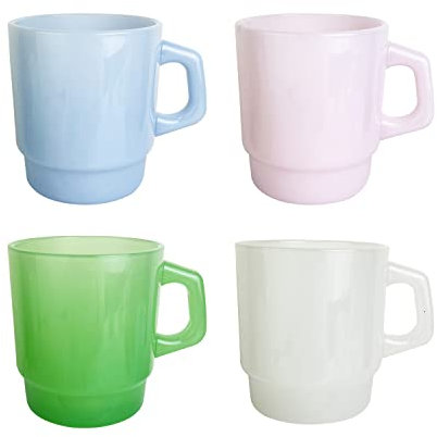 NSNYDNZ Tazas de Espresso, Juego de 4 Tazas de café apilables Taza de café de Vidrio de jadeíta con asa Taza de Jade for café, café con Leche y té