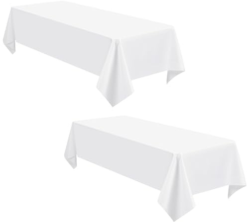 2 Packs weiße Rechteck Polyester Tischdecke 100x140 cm Polyester Stofftischtücher, weiße Tischdecken in der Lage für Hochzeiten in Innen- und Außenbereich, Geburtstag, Partytische Dekoration