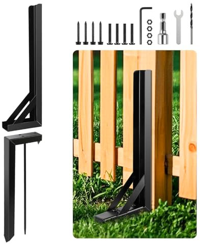 Orifesio Fence Post Repair Kit, Metal Fence Repair Spike, Heavy Duty Fixed Anchor, Steel Fence Post Support, Garden Ground Stakes for Repairing Tilted Broken Wooden Fence Posts, 1 Pack