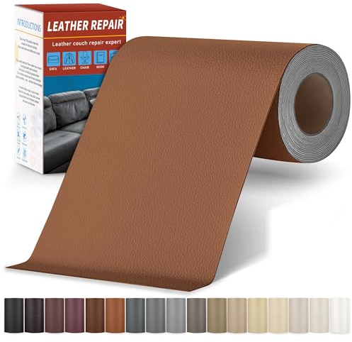 Parche de Reparación Cuero Adhesivo, Parche Cuero Adhesivo para Tapizar | 10x200cm Marrón medio Parche Cuero Adhesivo, Polipiel Adhesiva para Tapizar, Sofá, Asiento de Coche, Bolso, Chaqueta