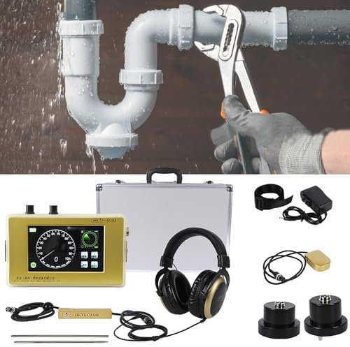Detector de fugas de agua subterránea F999H con auriculares, comprobador de fugas en tuberías de agua, pantalla táctil en inglés mejorada, profundidad de hasta 4 m/13 pies, sonda mejorada.