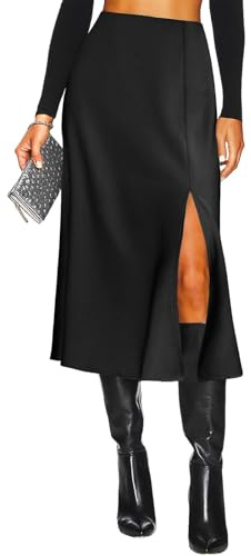 Women's Side Slit A Line Satin Midi Skirt Elastic High Waisted Cheetah Leopard Print Silk Long Skirts for Women