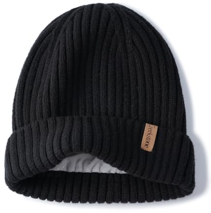 Creekstone Berretto Invernale in Lana Merino, da Donna Uomo, Cappello Caldo Morbido Lavorato a Maglia, Doppio Strato, Foderato in Pile, Berretto da Sci (IT, Testo, Taglia Unica, Nero)