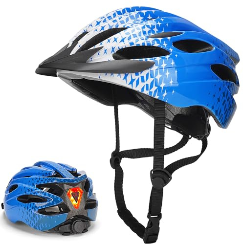 Casco de bicicleta para hombre y mujer, casco de ciclismo ligero y transpirable, casco de bicicleta de montaña para adultos, casco de ciclismo de carretera, azul y blanco
