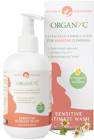 Organyc Feminine Wash for Maternity, Intimate Skin Care, Gentle Hygiene Essentials with Moisturizing Cottonseed Oil & Chamomile, Postpartum Essentials, 8.5 fl oz
