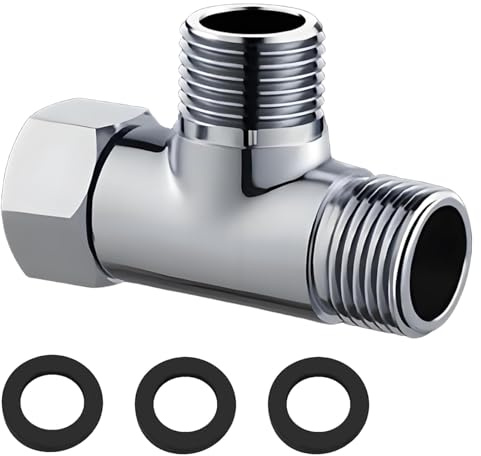 COZERI 3‑Way T‑Shower Diverter Valve Kit, Brass Anti‑Rust G1/2 | G1/2 20mm connector, fits bidet/angle valve/handheld sprayer, includes 3 washers, silver finish