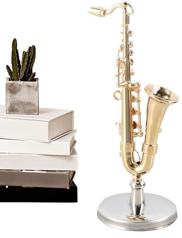 Djowyh Instrument de saxophone miniature | Mini saxophone - En laiton - Instrument de musique avec support et étui pour la décoration de maison de poupée - Pour adultes et enfants