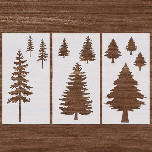 3 Stück Kiefernbaum-Schablonen,PET Wiederverwendbare Schablonen,Kiefern Bastelschablone,Wandschablonen für Wand, Garten, Zaun, Fenster, Möbel