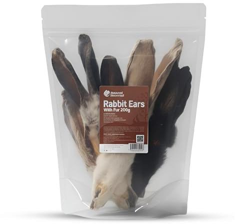Rabbit Ears with Fur for Dogs - Natural Chew Treats for Dental Health, Digestion, Anxiety Relief & Hypoallergenic - 200g - High in Protein & Magnesium