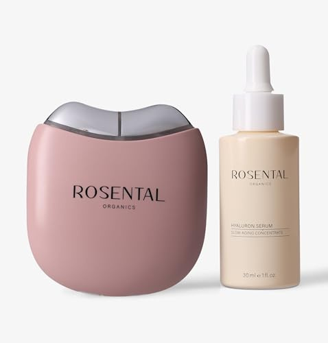 EMS Face Yoga Duo - EMS-Lichttherapie mit Hyaluron Serum - Für einen ebenmäßigeren Teint und Kollagenbildung - LED Blau, Grün & Rotlicht Therapie
