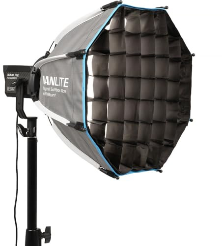 NANLITE SB-FMM-O-40 - Softbox octogonal de 40 cm para luces LED de montaje FM - Varillas de apertura rápida, rejilla de caja de huevos y bolsa de transporte - Modificador de luz suave envolvente para