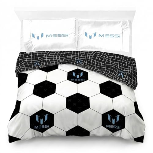 Jay Franco Messi Football Duvet Cover Set – Kids 100% Cotton Super Soft Bedding with Pillowcase, COVER ONLY Comforter Not Included, White, 3 Piece Double