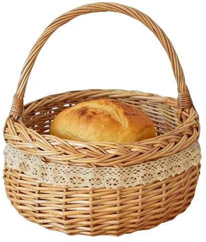 Panier De Pique-Nique – Panier De Cueillette De Plage, Paniers Tissés Rustiques, Décoration D'intérieur Naturelle Tissée en Osier avec Poignée | Paniers De Pique-Nique pour, pour Pâques, Plage