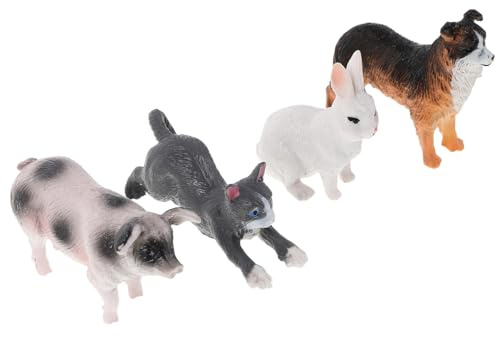 Milisten Kleiner Bauernhoftier Figuren aus Kunststoff – 4 Stück Kleinkind Spielset mit Hasen Schwein Katze und Hund Realistische Tierfiguren für Lernspiel und Frühlings