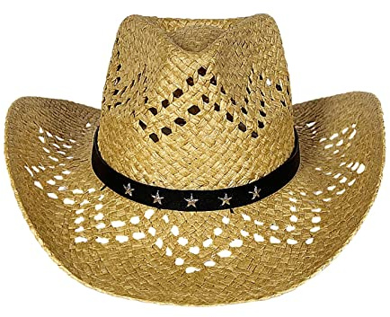 Cappello di paglia cavo fatto a mano, cappello da cowboy con tesa arricciata e cappello da sole rialzato, cappello da spiaggia in cotone biologico