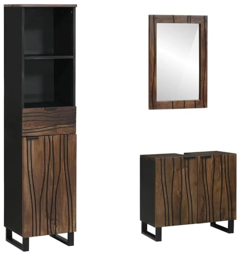 Mimdixy Armario de almacenamiento para el cuarto de baño, juego de muebles de baño con puerta, 3 unidades, color nogal, 38 x 33 x 160 cm