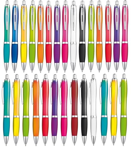 Libetui 50 Kugelschreiber schwarzschreibend - Bunte Kulis | Druckkugelschreiber mit schwarzer Mine, Großraummine, ergonomischer Griffzone, bunte Farben für Büro, Schule, Praxis & Events