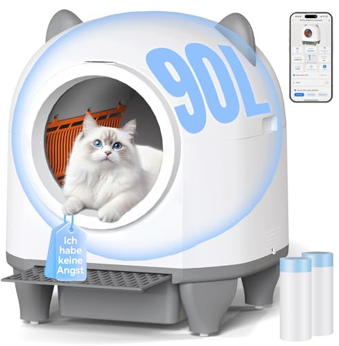 Devoko 90L Automatisches Katzenklo, Geruchskontrolle, Sicherheitsschutz | Selbstreinigende Katzentoilette: Automatik-, Zeit- und Handbetrieb, 8,5-L-Abfallbehälter, weniger Schaufeln, APP-Steuerung