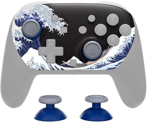 eXtremeRate DIY Replacement Faceplate Shell for Nintendo Switch 2 Pro Controller, Custom Front Housing Case, Thumbsticks and Screwdriver Tools for Switch 2 Pro Controller - The Great Wave Off Kanagawa