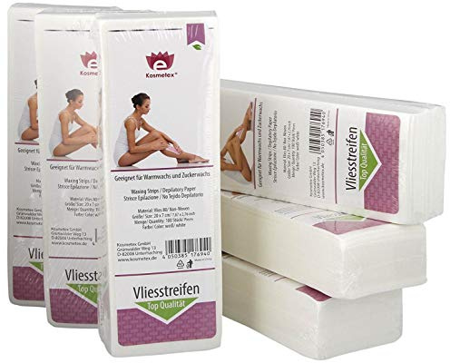Kosmetex Vliesstreifen 600 Stück für Wachs, Vlies-Streifen 20cm für die Haarentfernung mit Warmwachs und Zuckerpaste
