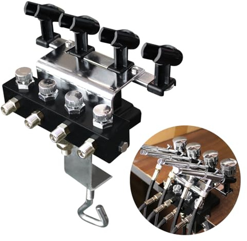 OPHIR Airbrush Holder Station with 4-Way Adjustable Splitters Manifold | Table Airbrush Stand, Multiple Air Brush Holder can Hold Up to 4 Airbrushes (Without Air Hoses)