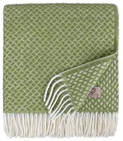 Linen & Cotton Schöne und Warme Decke Wolldecke Sofia - 100% Reine Neuseeland Wolle, Grün Olive (130 x 170 cm) Sofadecke/Überwurf Decke/Plaid Couch Sofa/Schurwolle Blanket
