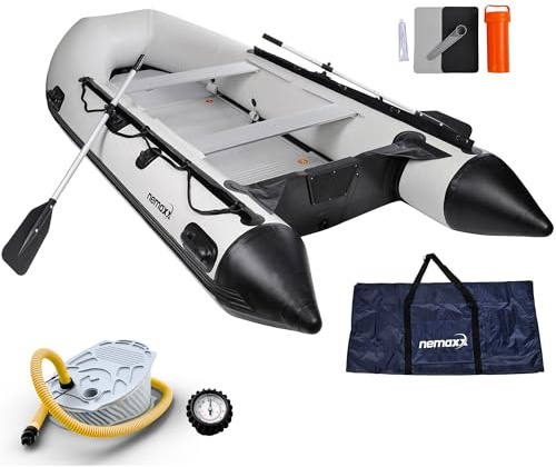 NEMAXX® Bateau pneumatique 380 cm 7 Personnes Fond alu motorisable – pêche