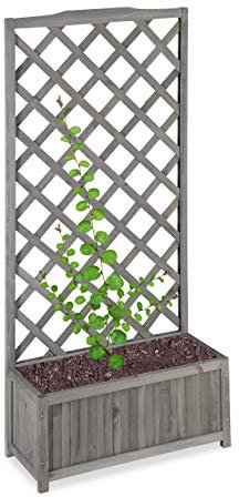 Relaxdays Jardinière avec Treillis Espalier Tuteur Plantes grimpantes bac à Fleurs Bois Vigne Lierre 35L, 150cm, Gris, XL