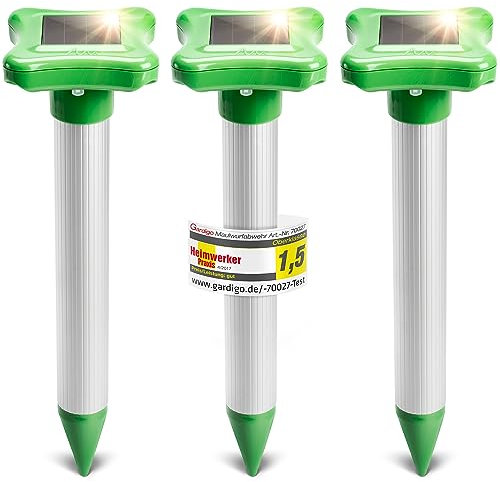 Gardigo Maulwurfvertreiber mit Solar und integriertem Akku 3er Set I Maulwurfschreck I Wühlmausvertreiber für Garten