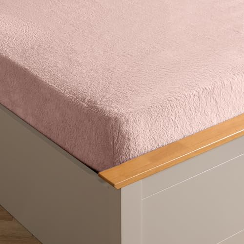 Brentfords Sábana Bajera Ajustable de Forro Polar de Peluche, térmica, cálida, Suave, Lujosa, mullida, acogedora, Rosa Rubor, tamaño Doble