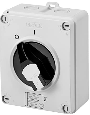 GEWISS - GW70406P Sezionatore Rotativo, Hp, Comando, Cassetta in Materiale Isolante, 32A 4P, Manopola Nera Lucchettabile, IP66/67/69
