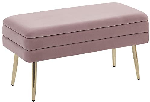 Beliani Panca Contenitore per Camera da Letto in Poliestere Rosa e Gambe Dorate