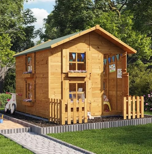 BillyOh Kids Playhouse Wooden Play House Wendy House Garden Outdoor Boys Girls Kids Toys Peardrop Extra (6x7 with Fence)