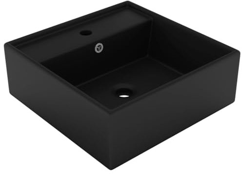 vidaXL Lavabo Carré de Luxe à Trop-plein Vasque à Poser de Toilette Lave-mains de Salle de Bain Salle Cosmétique Maison Noir Mat 41x41 cm Céramique