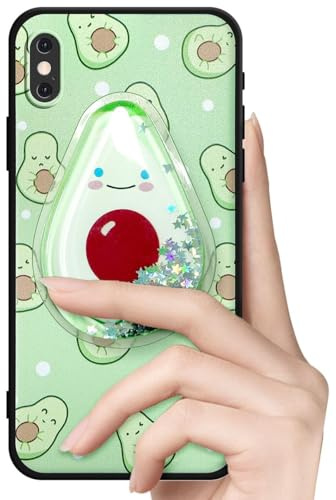 VooDirop Handyhülle für iPhone XR Silikon Gel (Avocado) | Kratzfest Schutzhülle mit Glitzer Flüssig Flexible TPU Interessante Ständer Cover Case für Mädchen