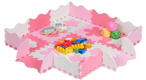 Relaxdays Tappeto Puzzle in 34 parti, in Gommapiuma EVA, Privo di Sostanze Nocive, 0.77 m² ca., Vari Motivi, Pink Rosa