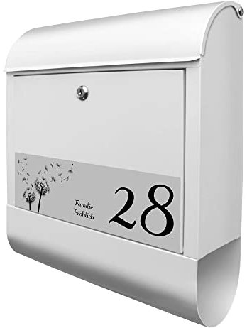 banjado Design Briefkasten mit Zeitungsfach 38,5 x 46,5 x 13cm / Postkasten mit Zeitungsrolle/Stahl Briefkasten bunt/Wandbriefkasten A4 Einwurf, Montagematerial, 2 Schlüssel Pusteblume GS kompakt