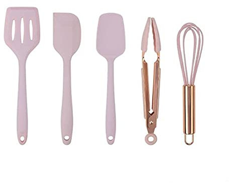 Juego de espátulas de cocina de silicona de 5 piezas Juegos de utensilios de cocina Mango de oro rosa Herramienta de cocina Utensilios de cocina antiadherentes Juego de espátulas para hornear para n