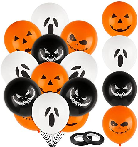 24PCS Ballons pour Halloween avec Ruban de Soie Ballons en Latex Modèle Halloween pour Cadeau Adulte Enfant Accessoires Fête Faveur Décoration Halloween