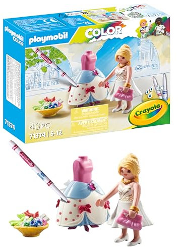 PLAYMOBIL Color 71374 Fashion Kleid, kreatives Design für Verschiedene Kleidungsstile, mit wasserlöslichen Stiften, Schwamm und zahlreichem Zubehör, künstlerisches Spielzeug für Kinder ab 5 Jahren