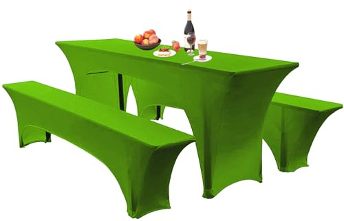 Elastische Hussen Für Bierzeltgarnitur Biertischhussen Bierbank-Auflage & Tischdecke 50 cm Oder 70 cm Tischbreite, 3 TLG Set Stretch Hussen Für Festzeltgarnituren Bierbank (70cm,Green)